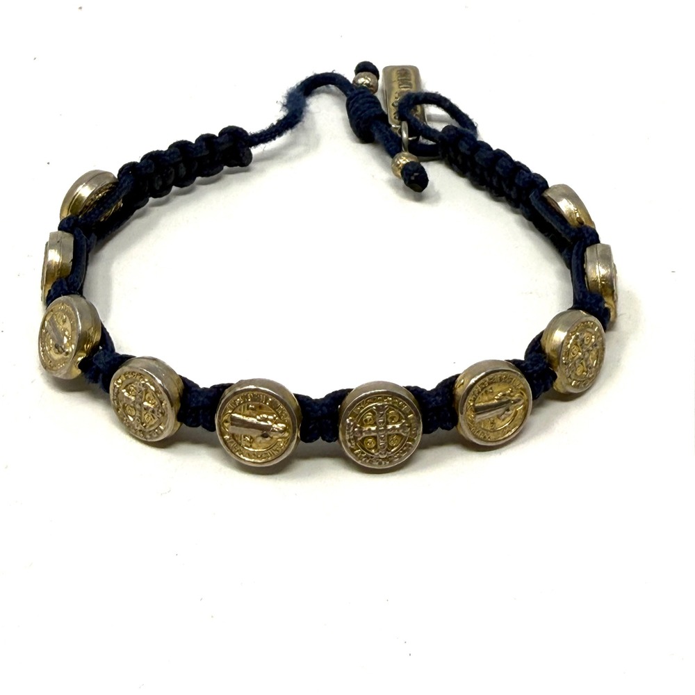 My Saint My Hero Blessing Bracelet Navy Blue Gold Tone St Benedict Medals
